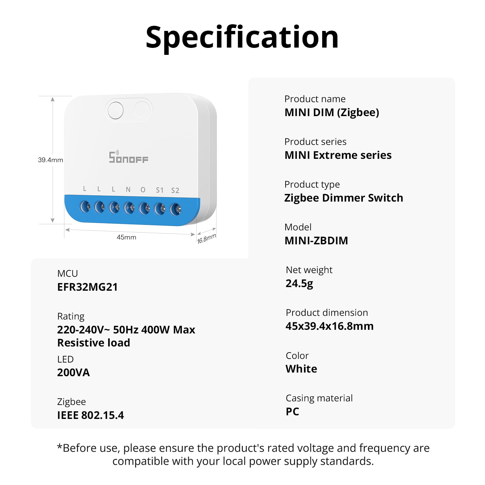 SONOFF Mini DIM Zigbee - Interruptor regulador de intensidad para LED regulable, transformadores electrónicos, bombillas incandescentes y halógenas, Zigbee 3.0, requiere cable neutro, medición de