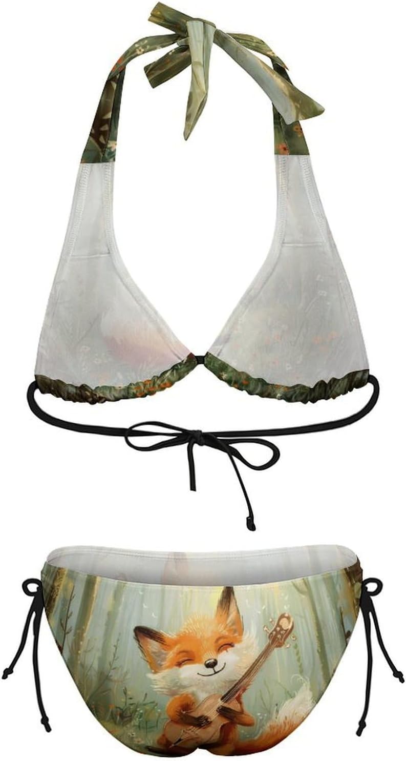 Musical Fox in Forests Novelty Women's 2 Piece String Bikini Set Swimsuits Bathing Suit Swimwear