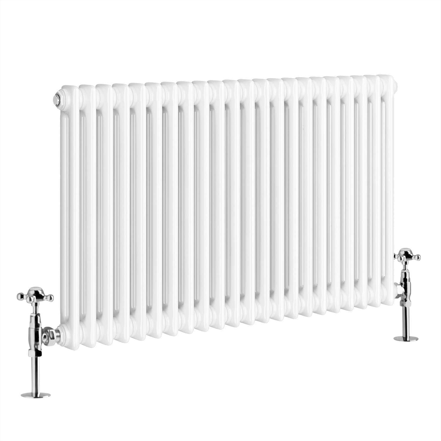 G-Rad White Double Column Horizontal Cast Iron Radiator - (H) 600 x (W) 990mm - Modern Contemporary High-Output Heavy Duty Radiator - Wall Mounted Central Heating for Home Décor Living Dining Bedroom