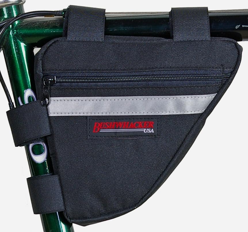 Bushwhacker Ketchum Black Bicycle Frame Bag with Reflective Trim – Cycling Triangle Pack for Under Seat and Top Tube – Front and Rear Accessories Bike Storage