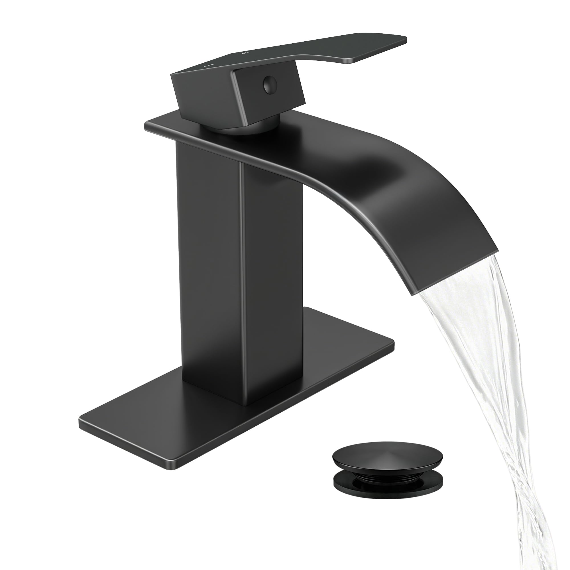 Fransiton Waterfall Single Handle Bathroom Sink Faucet Black