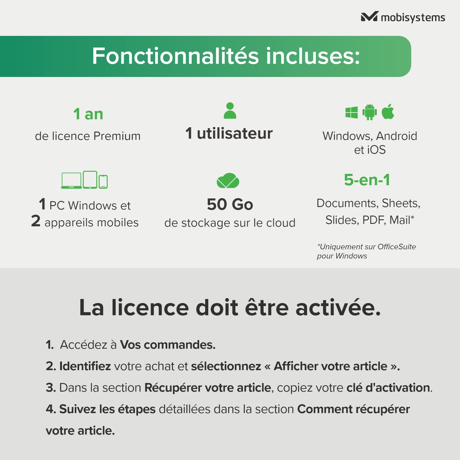 OfficeSuite Personal Pack Office 5-en-1 Licence 1 An 1 Ordinateur Windows 2 Appareils Mobiles Code en Ligne