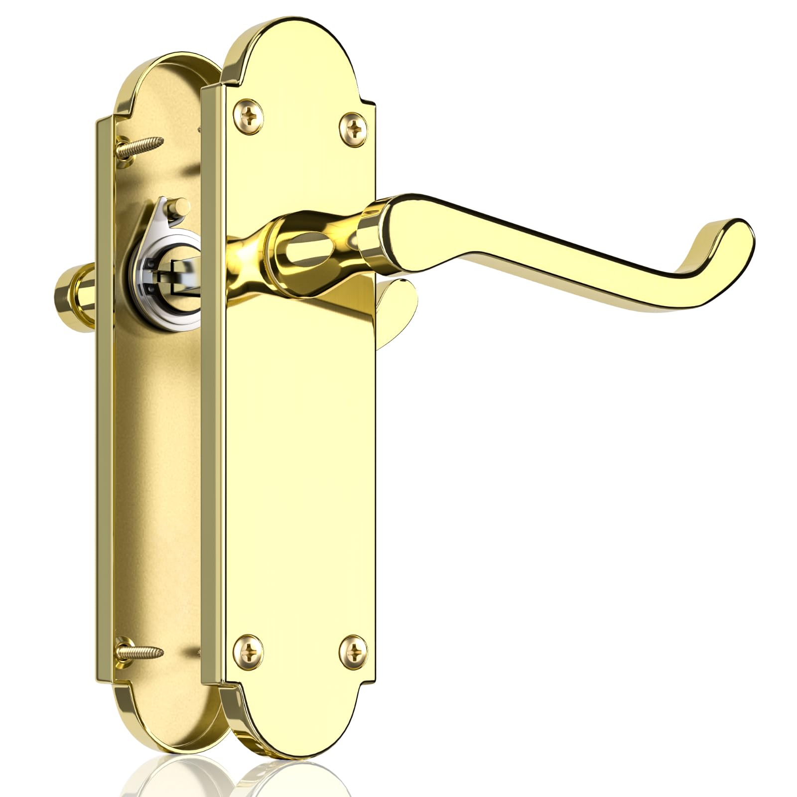 Bwintech 1 Sets Gold Richmond Lever on Plate, Latch Furniture, Backplate Door Handles,Suitable for Wooden Doors — image 1