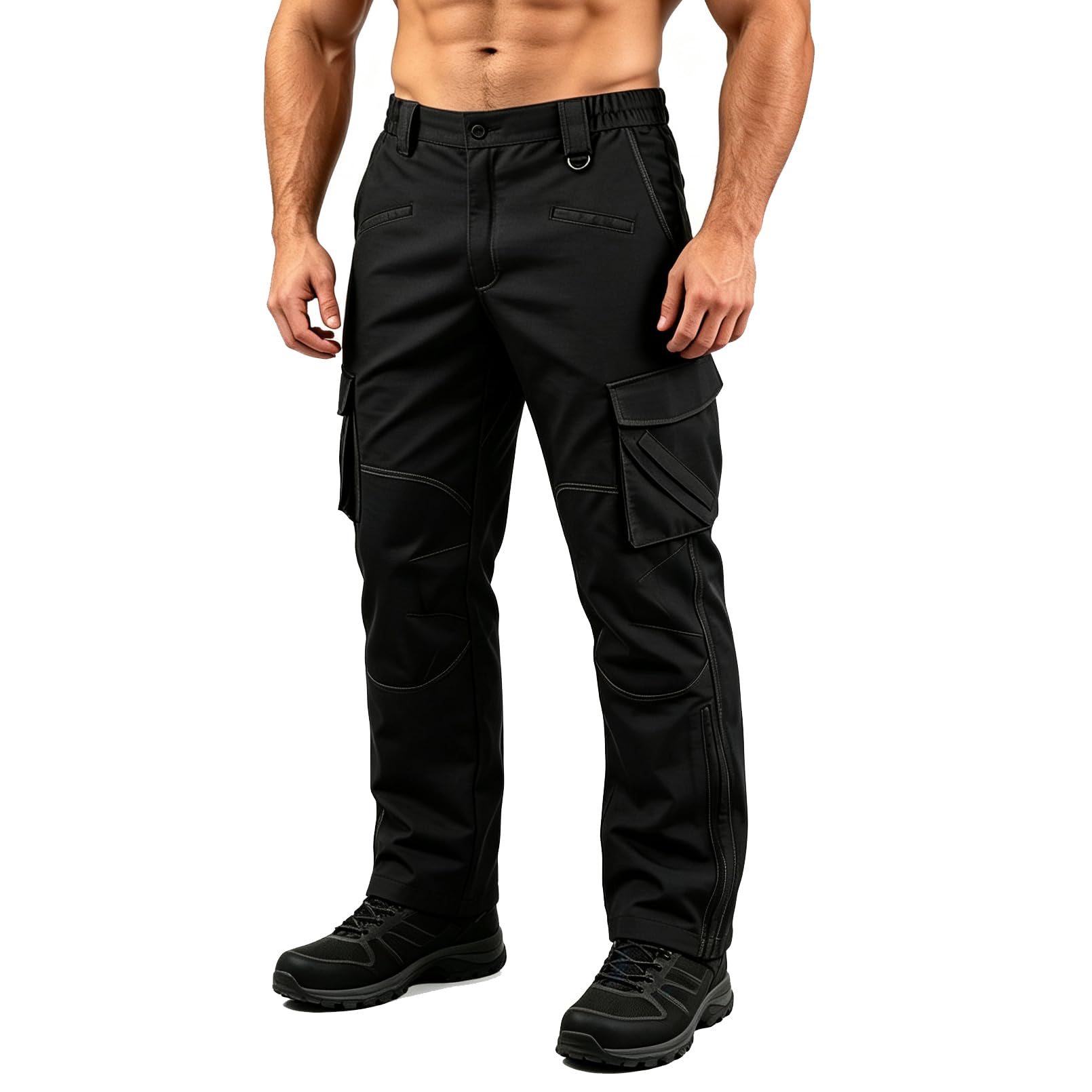 ZITY Pantalones de Trabajo para Hombre, Pantalones tácticos Cargo Senderismo con Cintura elástica montañismo para Exteriores con múltiples Bolsillos