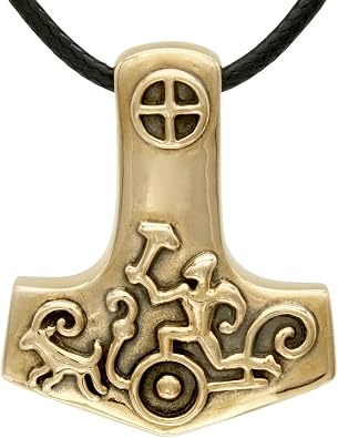 Dryad Design Bronze Mjolnir Pendant - Norse Viking Petroglyph Thors Hammer Jewelry