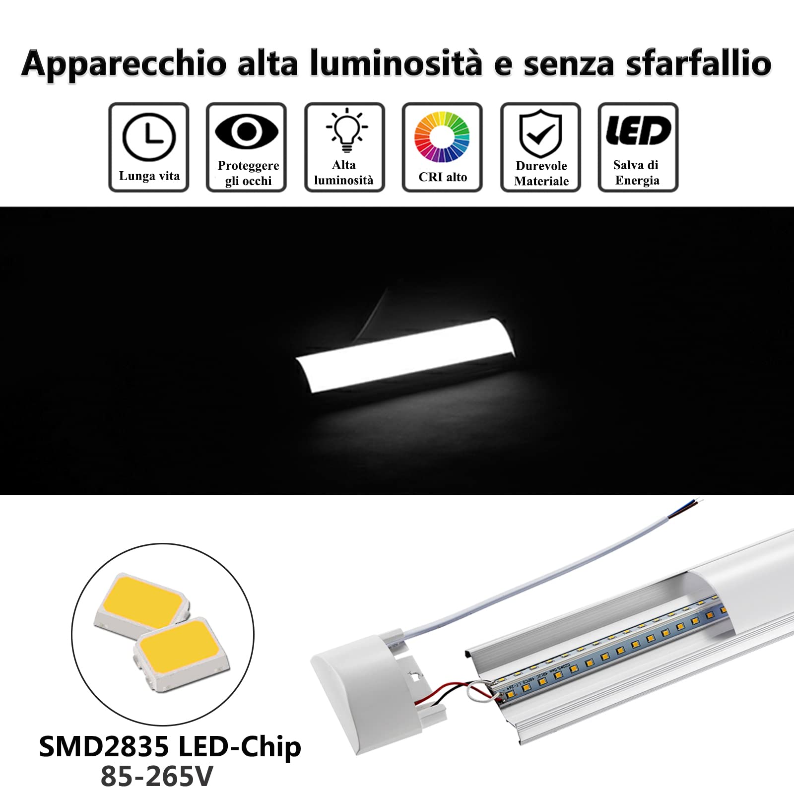 Sararoom Neon Tubo Led Barra 30cm 10W 1200LM Plafoniera Led Soffitto Bianco neutro 4500K Tubolare Luce Sottopensile, Lineare Lampada per Cucina Officina Ufficio Bagno Giardino Magazzino Garage Parete