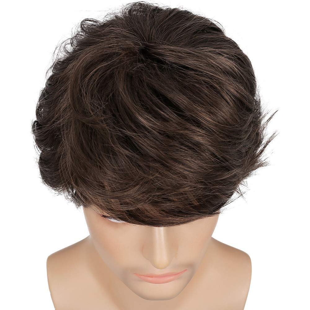 Qnbiar Brown Wig for Mens Short Layered Natural Fluffy Synthetic Hair Wig Heat Resistant Halloween Cosplay - Image 4
