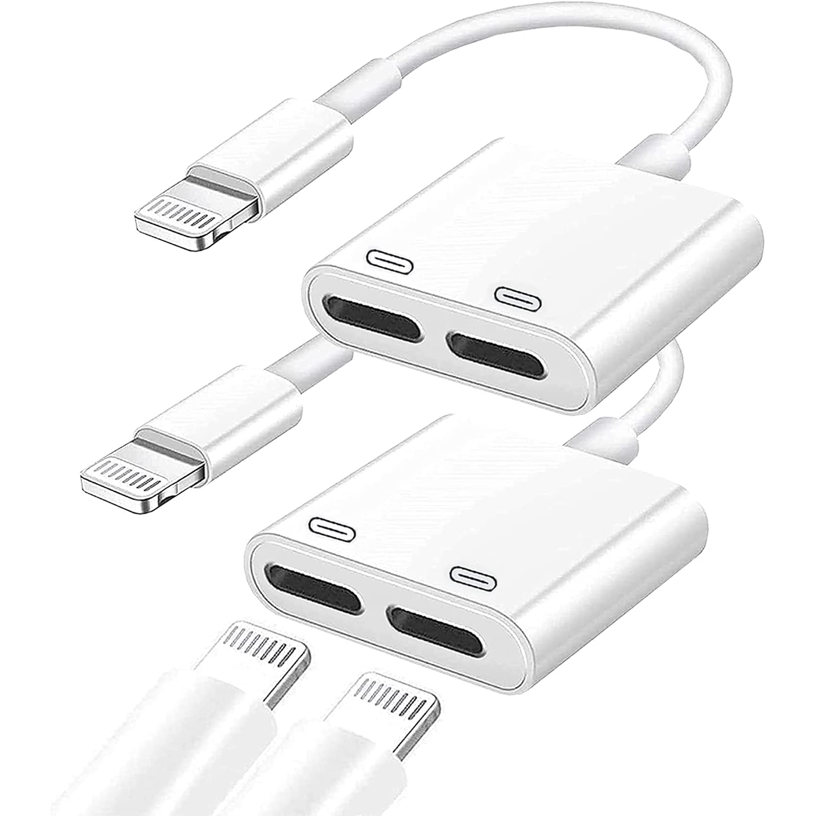 Giom [2 Pack] Apple MFi Certified iPhone Lightning to 2 Lightning Adapter, Headphone Aux Audio Splitter for iPhone 13/12/11/XS/XR/X/8/7/6/iPad, Support Music+Charge+Call+Volume Control