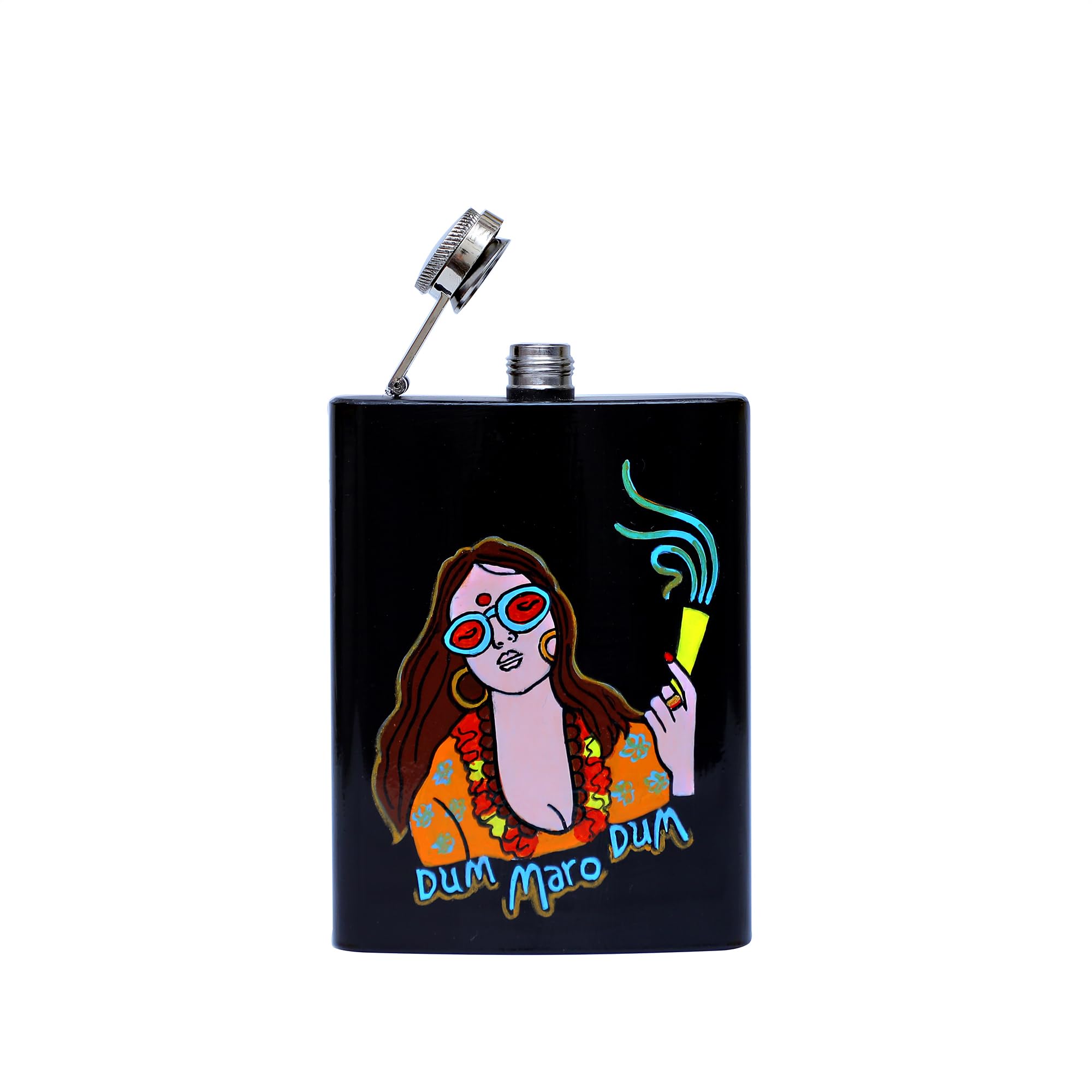 A Krazy Mug Hand Painted & Hand Designed Stainless Steel Hip Flask for Bridesmaid Bachelor Party Gift Whiskey Flask with Boho Theme for Girls