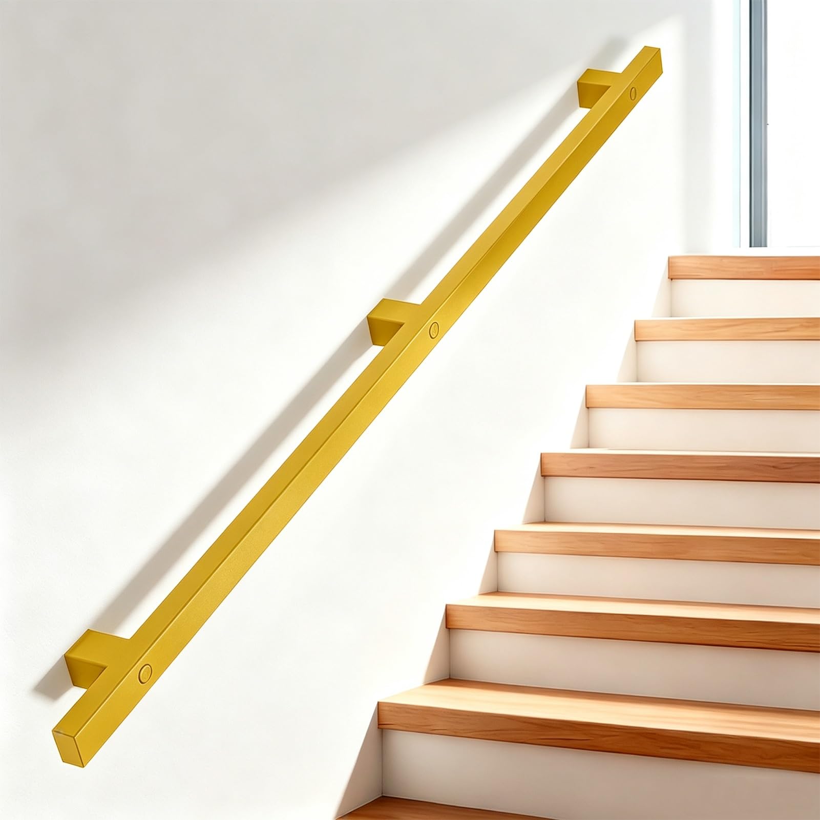 Drsyffsup One Color 30-600Cm Staircase Handrail, Safe Indoor Wall Mounted Stair Railing, Square Steel Armrest With Installation Kit, Suitable For Home Hospital Corridor Kindergarten(7Ft/210Cm)