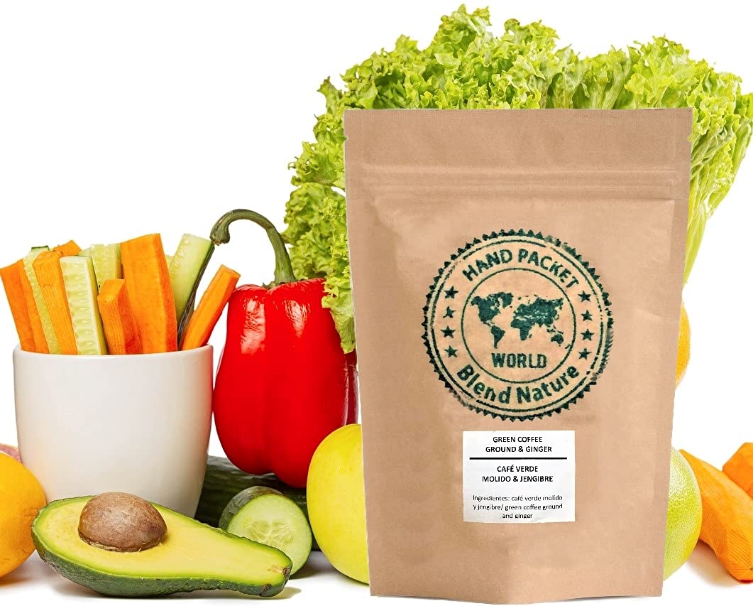 Grüner Kaffee zur Infusion 100% Natürlich mit Ingwer 500 g - Zerkleinerte Bohnen von Cafe Arabica Colombia Excelso - Geschenkkugel-Edelstahl-Infusionssieb