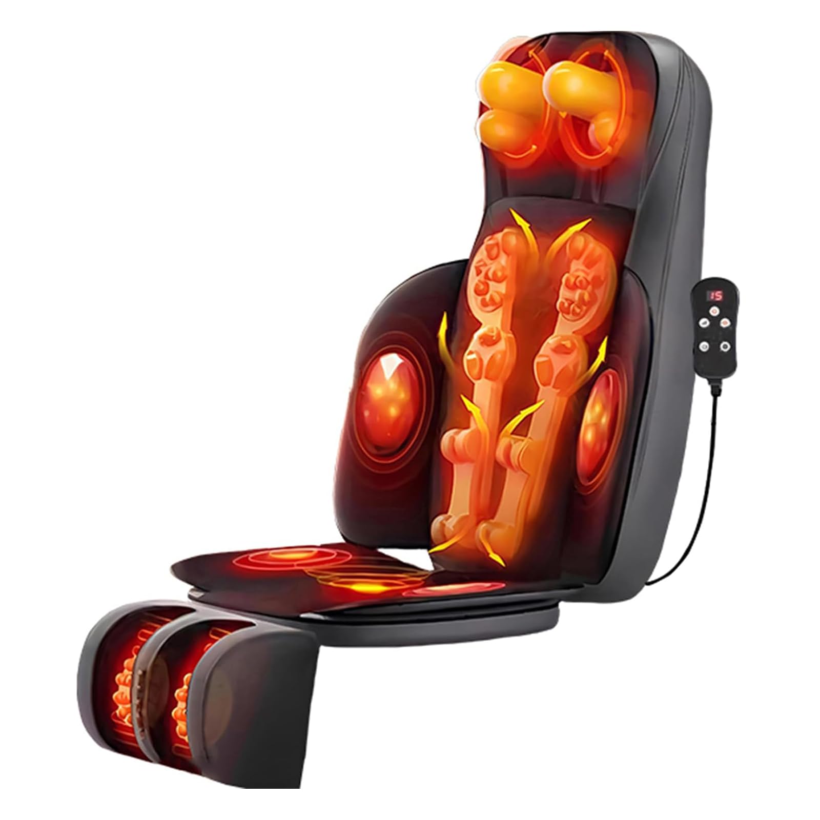Rückenmassagegerät mit Wärme, 3D-Knetmassage-Stuhlkissen, Tiefengewebe-Knetmassage-Sitzkissen für Körper und Nacken, mit beweglichem Multifunktions-Bein- und Fußmassagegerät für Büro (Schwarz)
