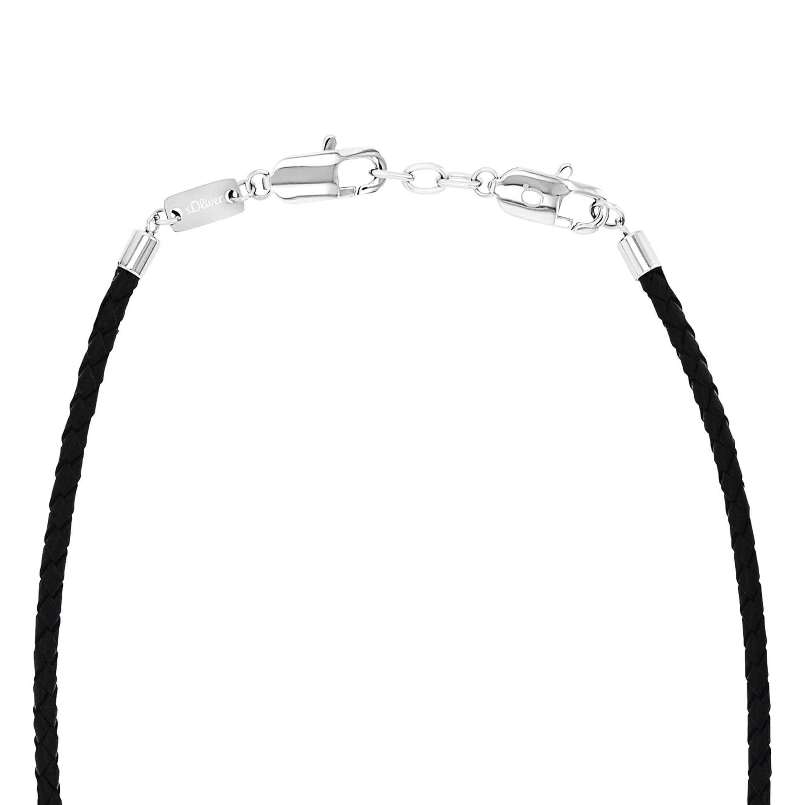s.Oliver Cadena con colgante de acero inoxidable/cuero, collar infantil para niños, motivo, viene en caja de regalo de joyería