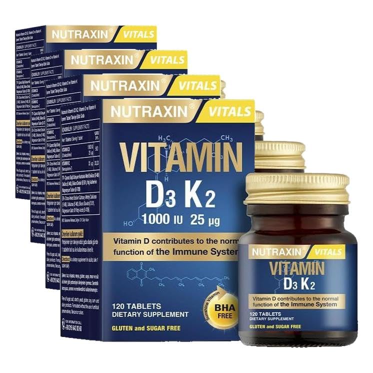 Nutraxin D3K2 120 Tablet - 1000 Iu D3 Vitamini, 25 Mcg K2 Vitamini (4 paketi)
