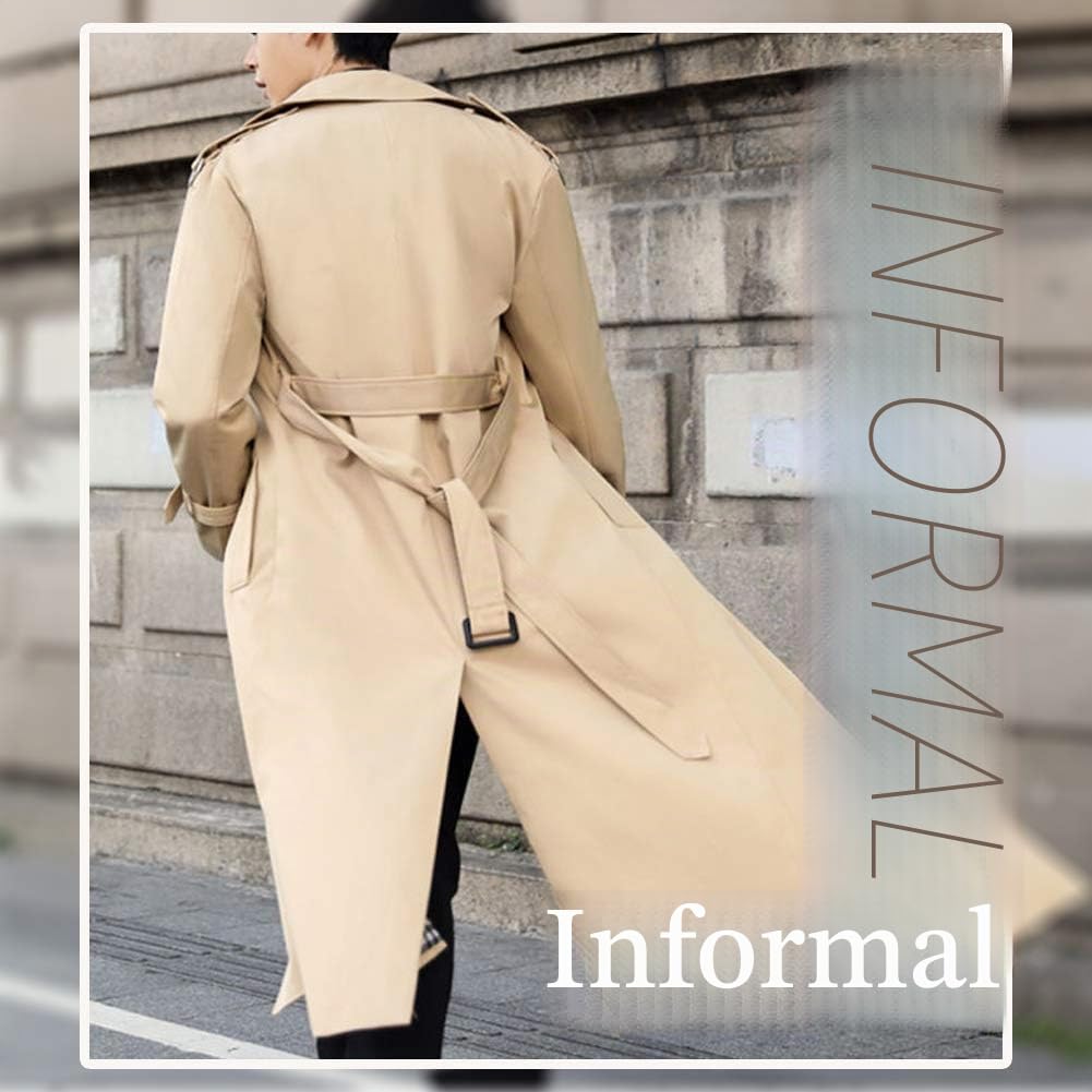 Pantete Gabardina de doble botonadura para hombre, de gran tamaño, casual, cortavientos, con solapa, abrigo largo