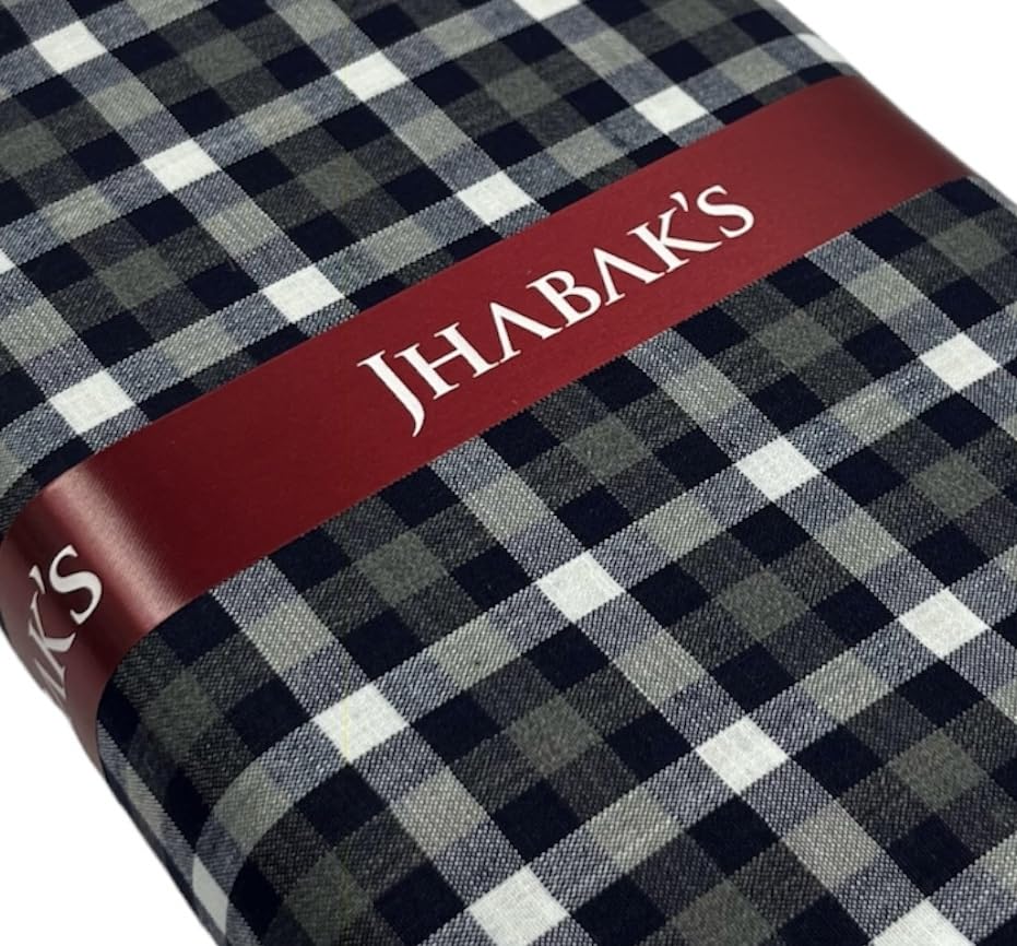 Image of JHABAK'S Cotton Blend Unstitched Checkered Fabric for Men - 2.35m Shirt Piece / 3m Kurta Piece - Width 36 Inches