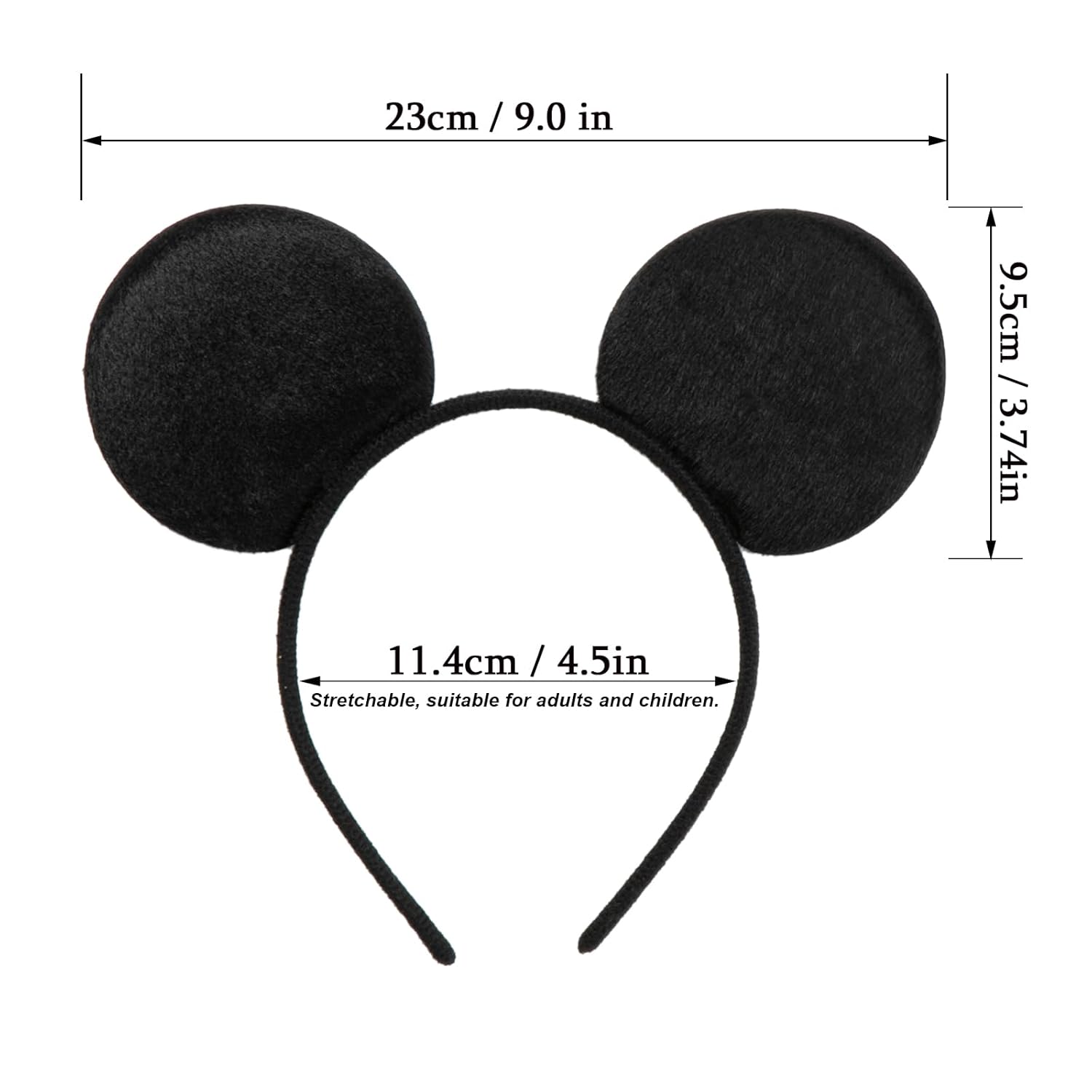 CHuangQi Mouse Ears Headband Solid Black Ears for Boy & Girl Birthday Party, Party Favors