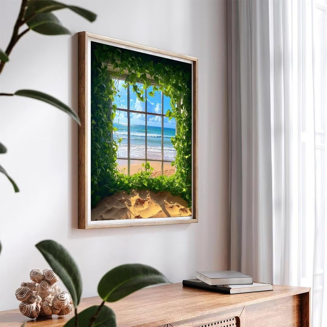 Malen Nach Zahlen Fensterblick auf das Meer Malen Nach Zahlen Erwachsene, Malen Nach Zahlen Kinder, Mit Pinseln und Acrylfarben, Zur Möbelwanddekoration, Geschenke für Frauen 120x90cm (Rahmenlos) w450