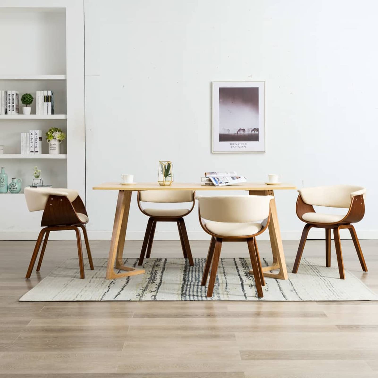Krzesła do jadalni 4 szt. Krzesła do jadalni Krzesła Jadalnia Salon Meble Dining Chairs Krzesło do jadalni Kremowe drewno łukowe i sztuczna skóra