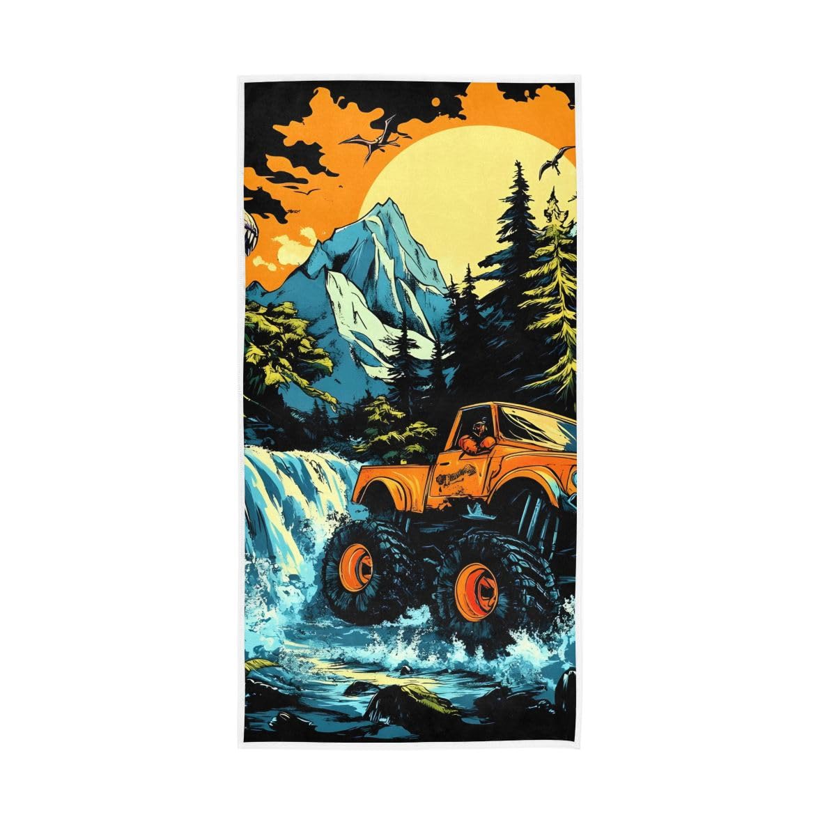 LSRCPD Dino and Trucks Hand Towel, Multipurpose Absorbent Towels for Bathroom, Gym, Hotel, Spa 15 x 30 Inches