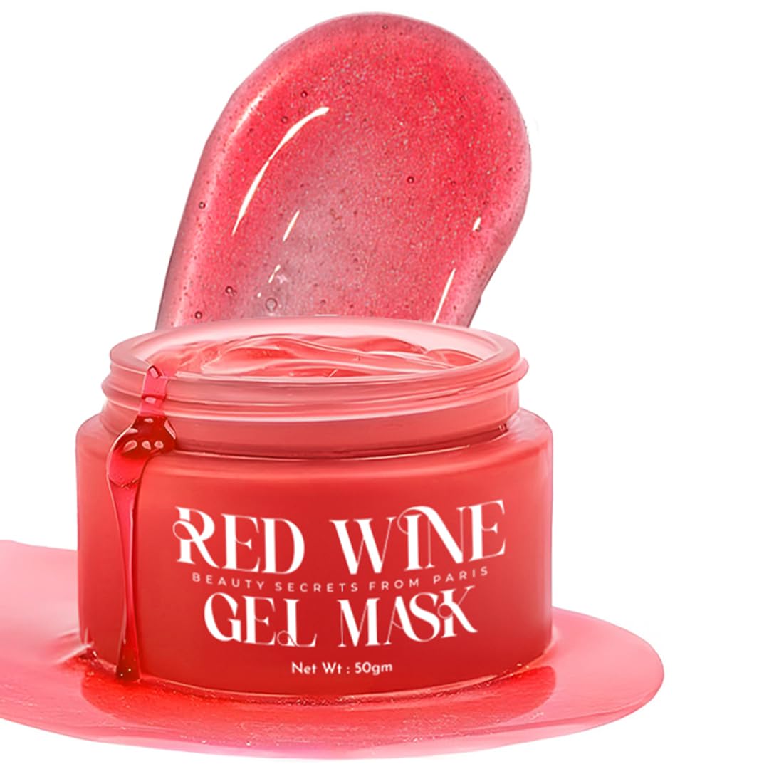 WILDGLOW 7in1 Red Wine Gel Face Mask for Glowing Skin, De-Tan, Open Pores Tightening & Dark Spots Removal | 2% Kojic Acid & Real Wine Extract | For Women & Men | All Skin Type | 50gm
