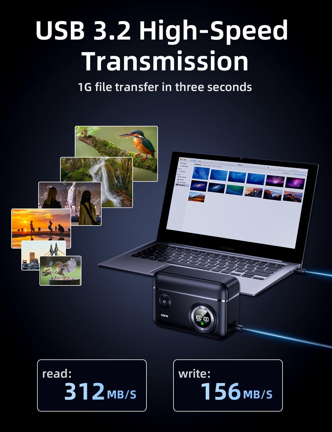 llano NP-W126 NP-W126S Batteries and 4-in-1 Battery Charger for fujifilm X100VI X100V XM5 XT50 XT30 XT30 II XE4/5, 20W Fast Charging, USB 3.2 Card Reader, SD Card Storage (Battery Charger Set) - Image 5