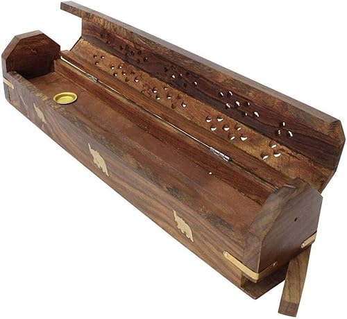 Miniatura 10 de Bless-International - Soporte de madera para incienso tradicional hecho a mano, soporte para aromaterapia, meditación, yoga (caja de madera de