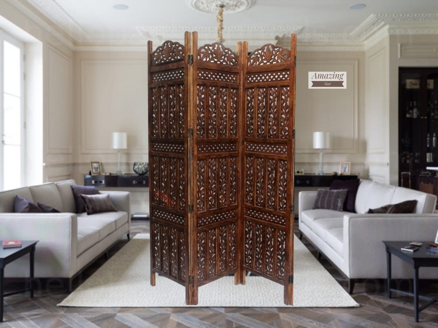 Store Nice Wooden Room Wall Partition/Divider/Separator for Home Decor/Living Room/Bedroom/Office/Kitchen, Modern Design (3 Panel)-image-37