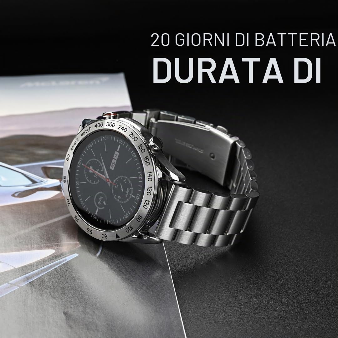 HiFuture FutureGo Pro Smartwatch Uomo: Acciaio 1.32 inossidabile Orologio Fitness con Contapassi Cardiofrequenzimetro, 24 Modalit Sportivo, Impermeabile 3ATM per Android e iOS