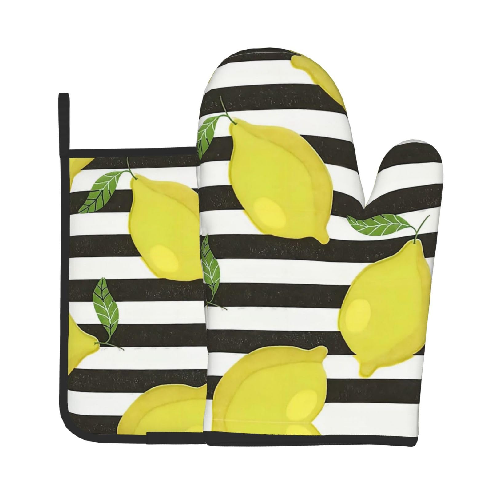 Blue Stripe and Lemon Kitchen Baking Two-Piece Set,Multipurpose Oven Gloves,Used for Barbecue Kitchen Baking