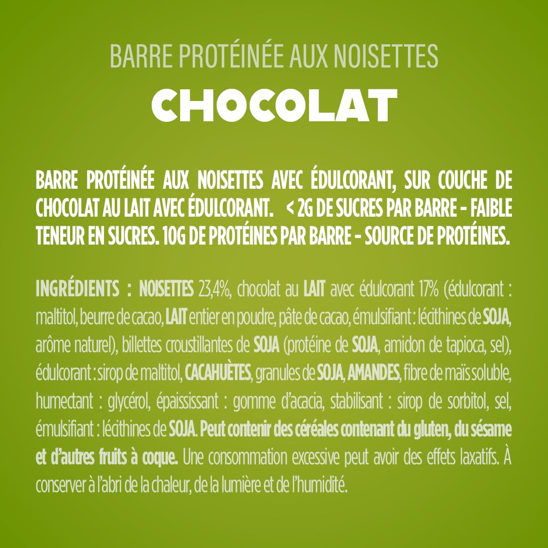 JOYFUEL Barre Protéinée Crunchy Nuts Noisette Chocolat 12x47g | 10g de protéines, Moins de 2g de sucre