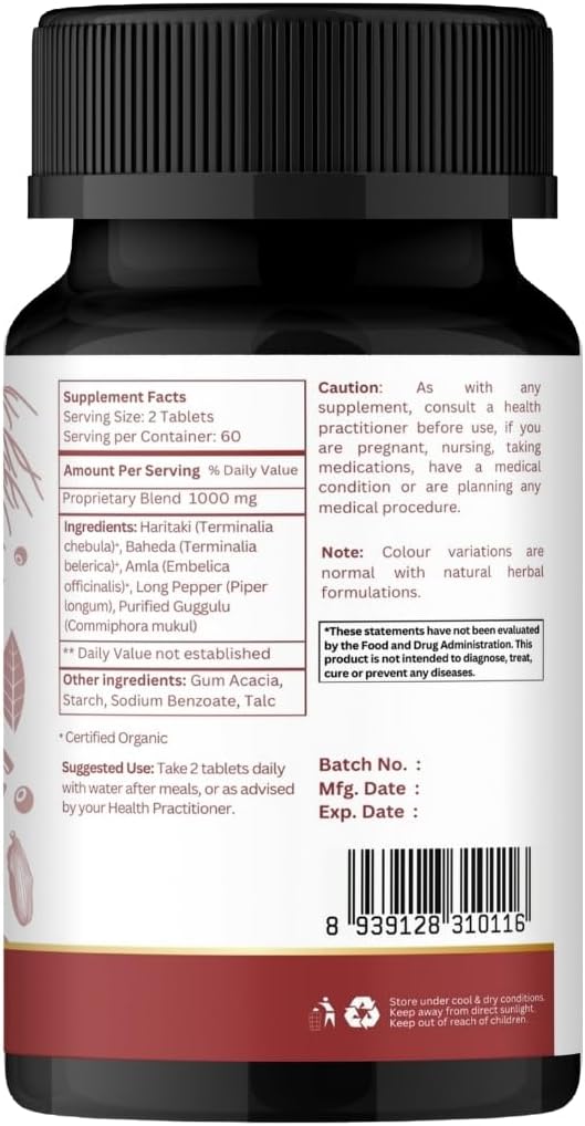 Triphala Guggulu 120 Tablets - Supports Gut Health and Digestion* - Ayurvedic Formulation with Amla, Haritaki & Bibhitaki - Certified and Vegetarian - Image 7