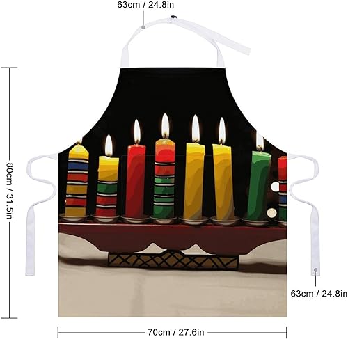Miniatura 2 de MUSM Kwanzaa Candles ApronClassic Vintage Funny with Pockets Aprons,Adjustable Bib Waterdrop Resistant for Kitchen Cooking Restaurant BBQ Painting