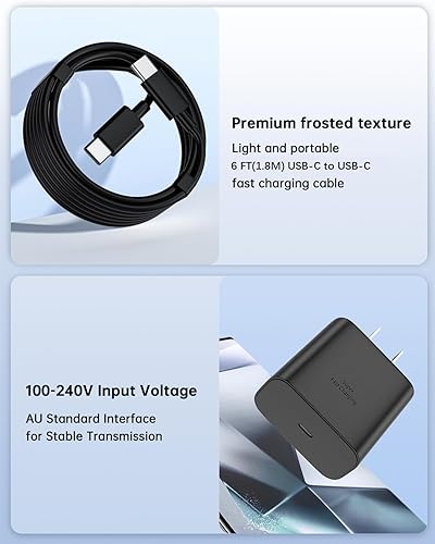 Miniatura 8 de Cargador rápido USB C de 45 W compatible con Samsung Galaxy S25 Ultra 2 Pack de carga rápida con cable USB C de 6 pies para S25/S24/S23/S22, Z Fold