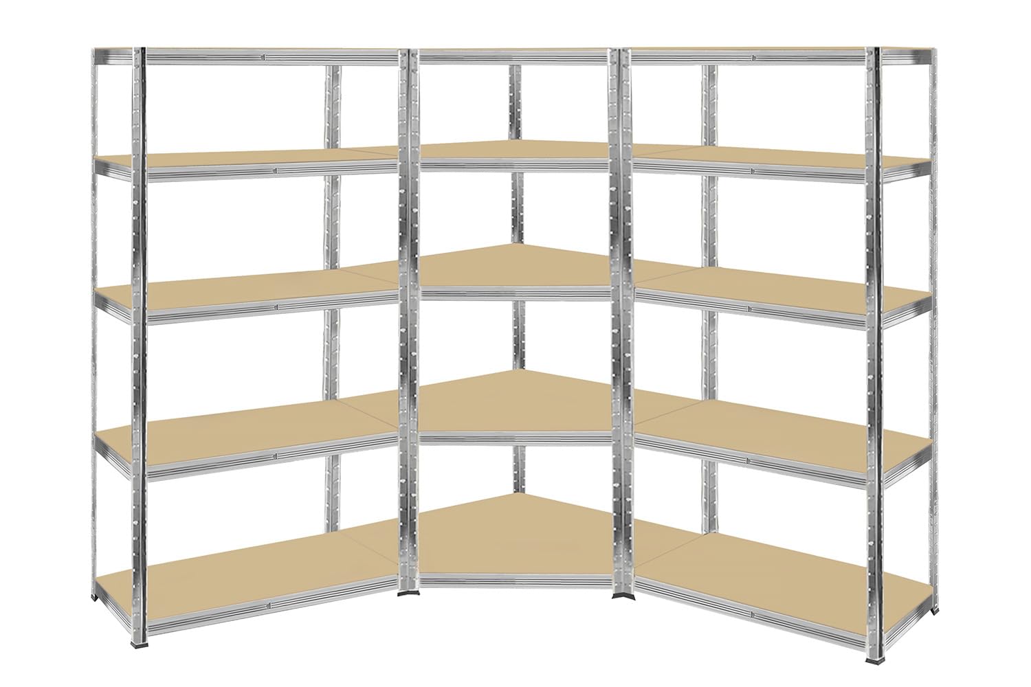 Zestaw 2x Regał magazynowy metalowy wciskany do piwnicy garażu lekki 5 półek regulowany 90x30x180cm + Regał narożny G-30cm KTD