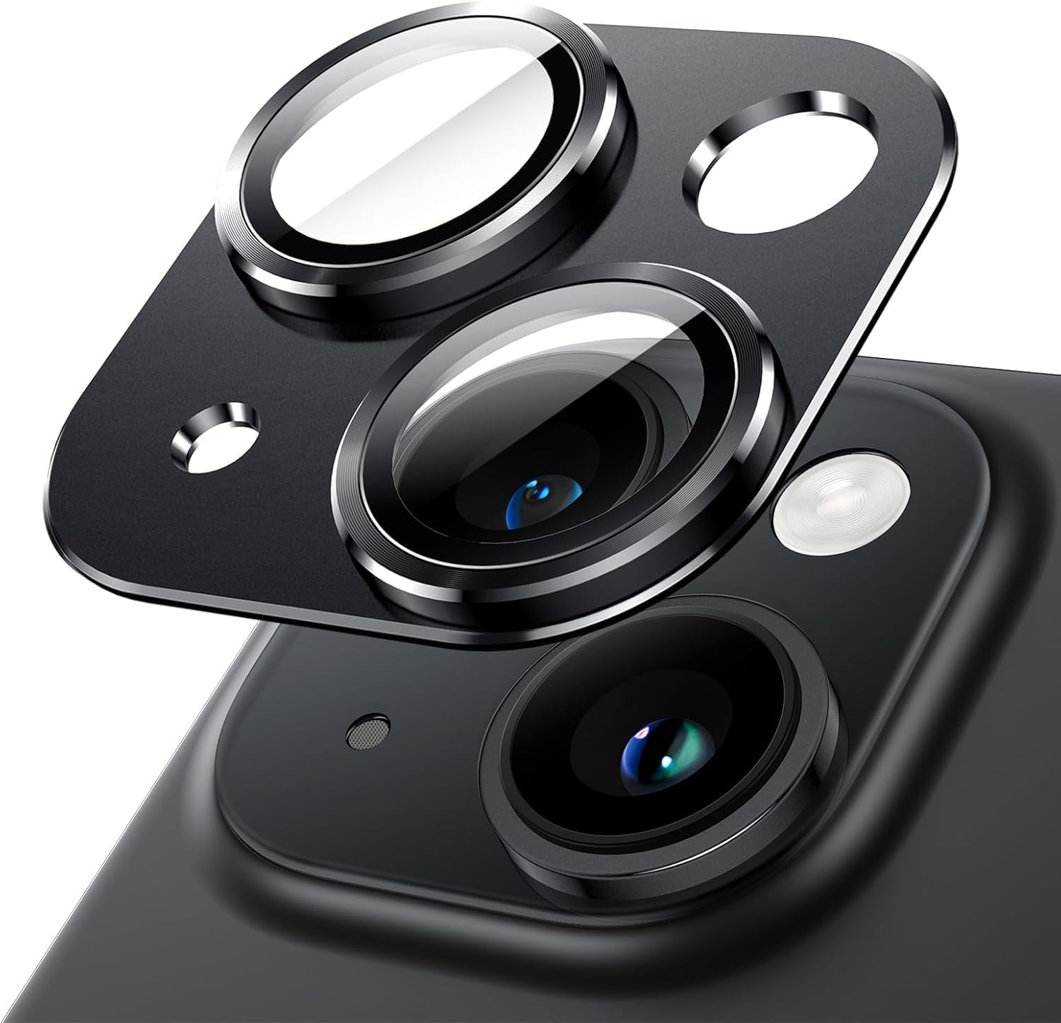 Camera Lens Protector Compatible With iPhone 15 and iPhone 15 Plus � Full Coverage 9H Tempered Glass with Metal Plate, HD Clear, Joint Camera Ring Protector - Black-image-40