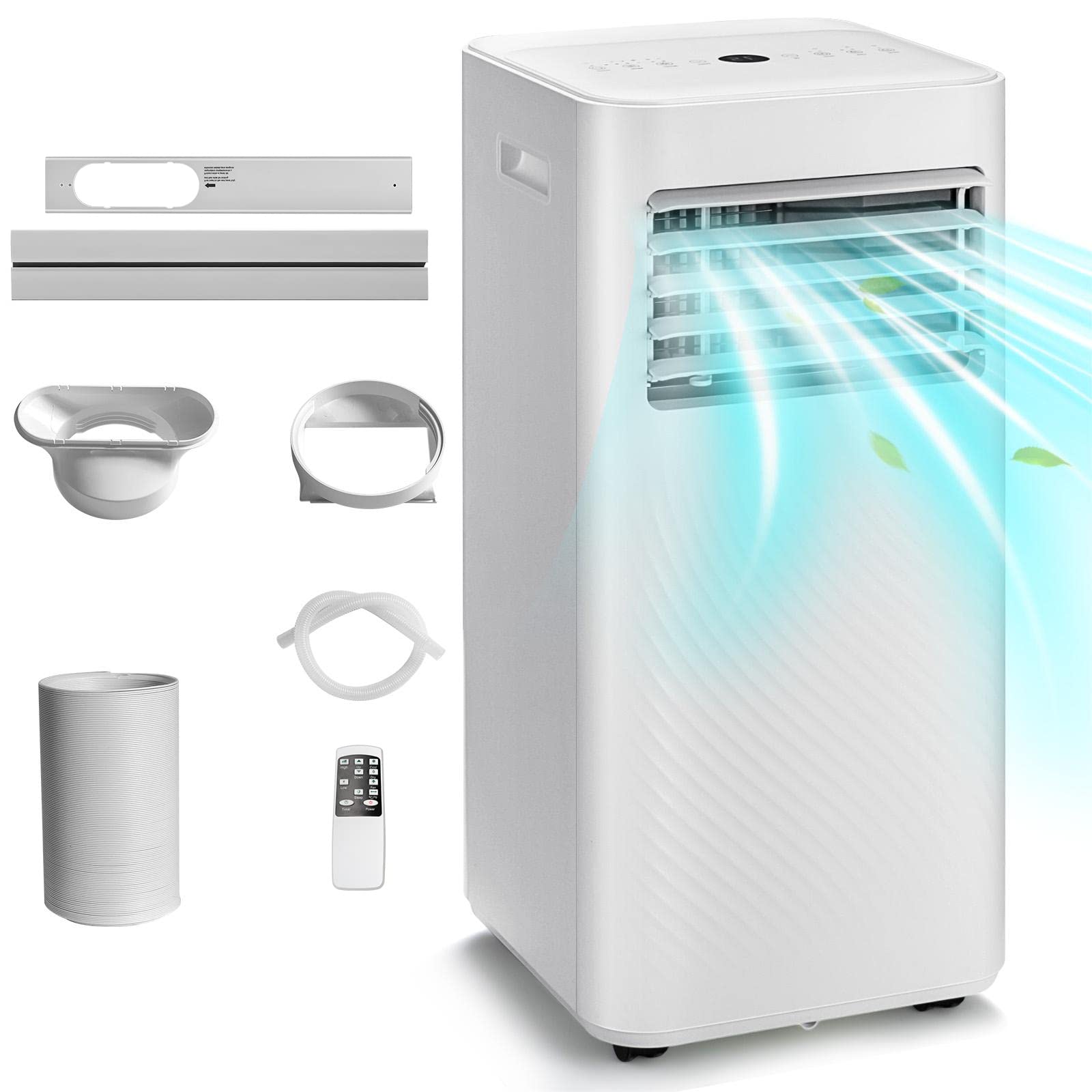 Portable Air Conditioner 7000/9000 BTU, 4-in-1 Mobile AC Unit, Dehumidifier, 2 Speeds Cooling Fan with Sleep Mode, 24H Timer, Remote Control, Digital Display & Window Kits (9000BTU)