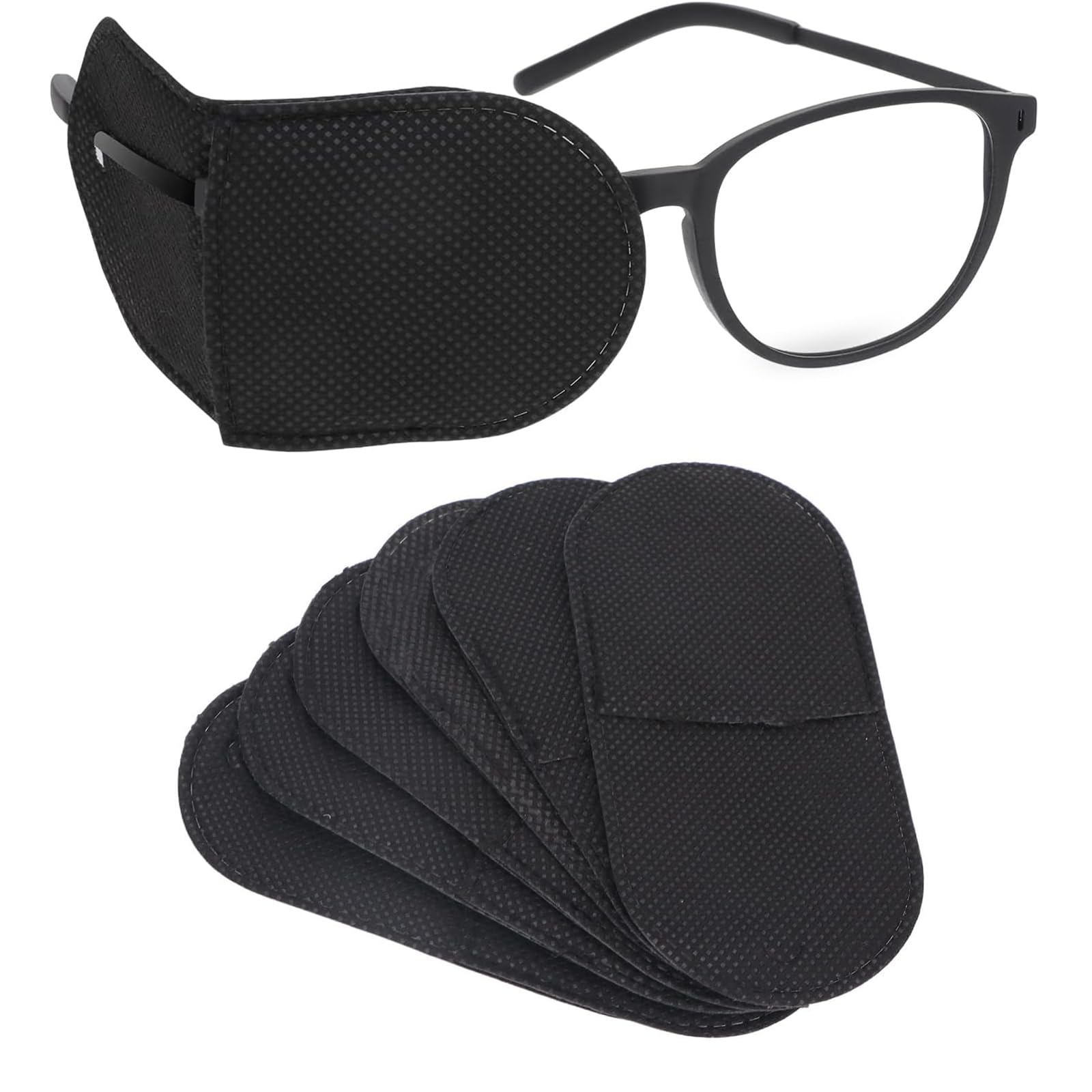 6 Pezzi Patch Occhio per Occhiali, Bande Oculari per Occhiali Riutilizzabili, Benda per Occhio in non Tessuto, per Sinistro e Destro, per Miglioramento Ambliopia, Visione, Strabismo, Nero