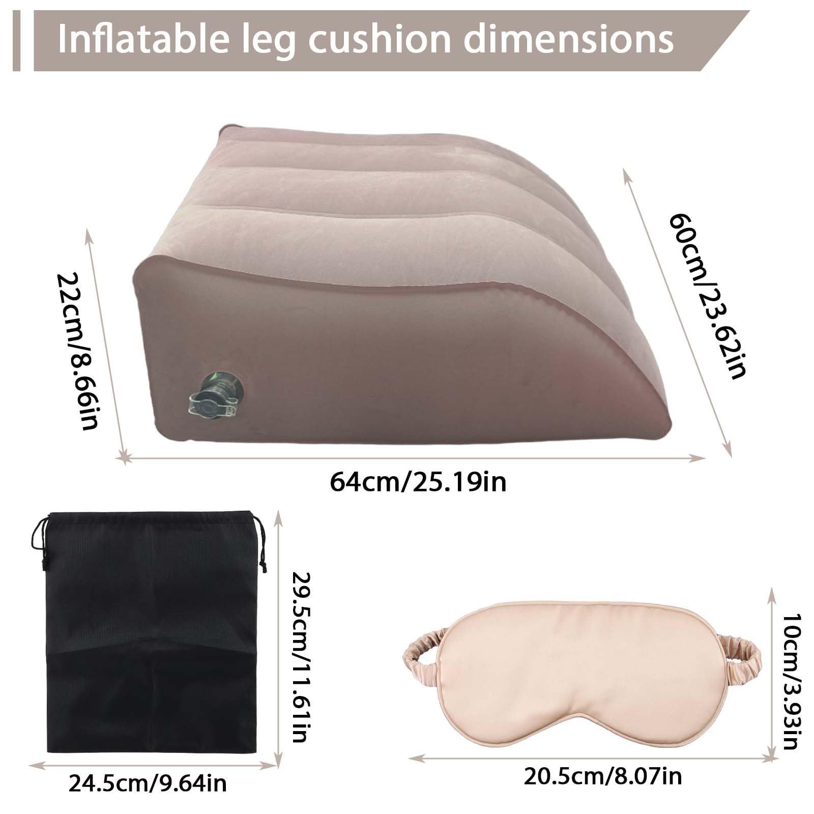Cuscino per gambe sollevate gonfiabile, Cuscino per gambe con mascherina per dormire e borsa, ergonomico per alleviare le gambe, migliorare la circolazione, sonno, gravidanza e recupero