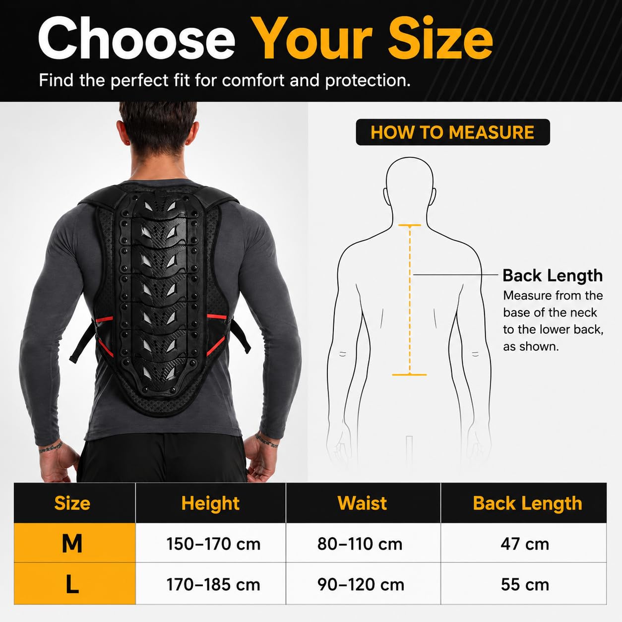 Gilet di protezione posteriore regolabile per moto, traspirante, per moto, ciclismo, sci e motocross
