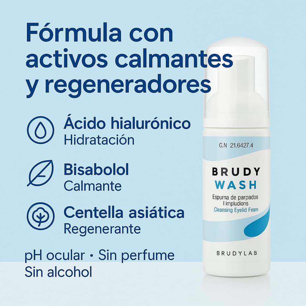 BRUDYLAB - Brudy Wash - Espuma de Párpados Limpiadora - Ayuda a la Limpieza de Secreciones Oculares - Higiene de Párpados y Pestañas - Salud Ocular - 50 ml