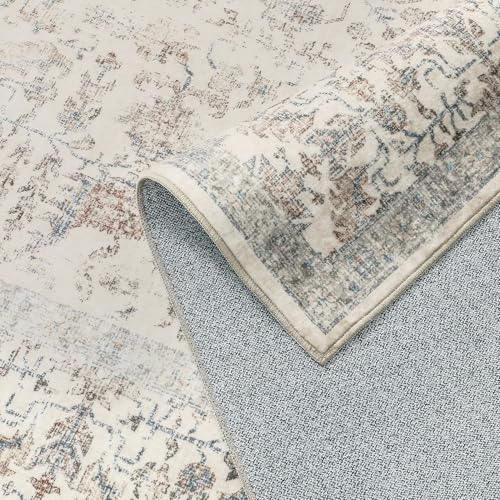Taupe Area Rug 3x5 Office Entryway Rug Machine Washable Kitchen Vintage Distressed Non Slip Carpet Indoor Retro Floral Accent Throw Door Mat for Bathroom Bedroom Dining Living Room