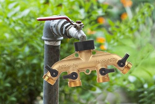Miniatura 7 de Divisor de manguera de jardín de latón resistente, conector de manguera de cierre "Y" de 4 vías de 34 pulgadas, adaptador de espiga divisor de