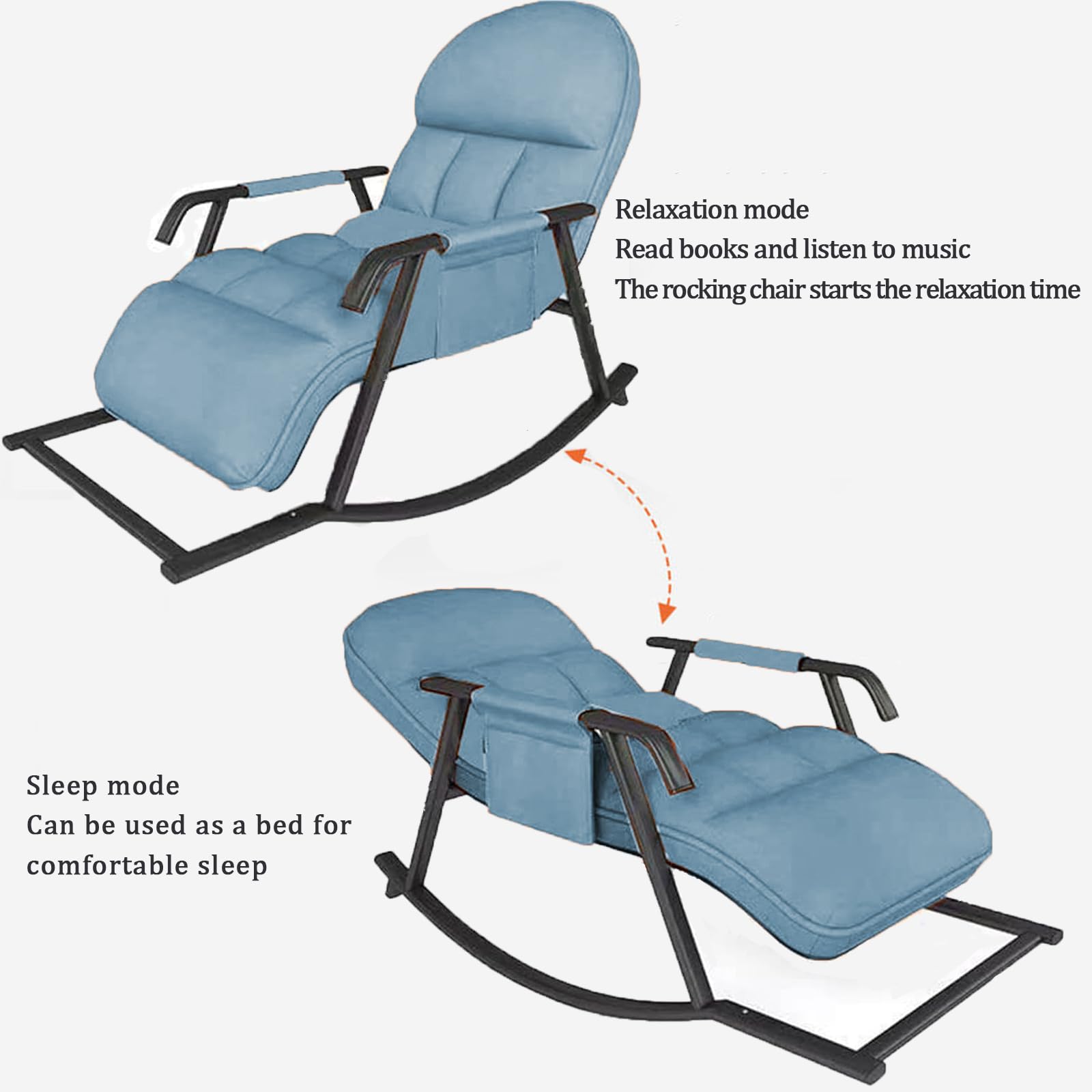 schaukelstuhl mit fußstütze, Schaukelstuhl Wohnzimmer, Schaukelstuhl Outdoor, Verstellbare Schaukellehne und Fußstütze, Gepolsterter Schaukelsessel für Wohnzimmer, Balkon (Blau)