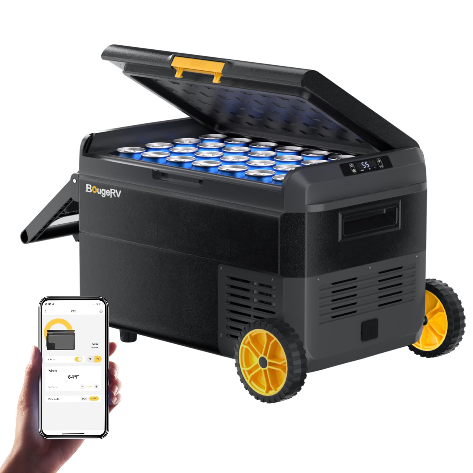 BougeRV CRS 40L Kompressor Kühlbox 12V 230V APP Steuerung IPX4 wasserdicht -20℃ Camping Reisen Boot Angeln