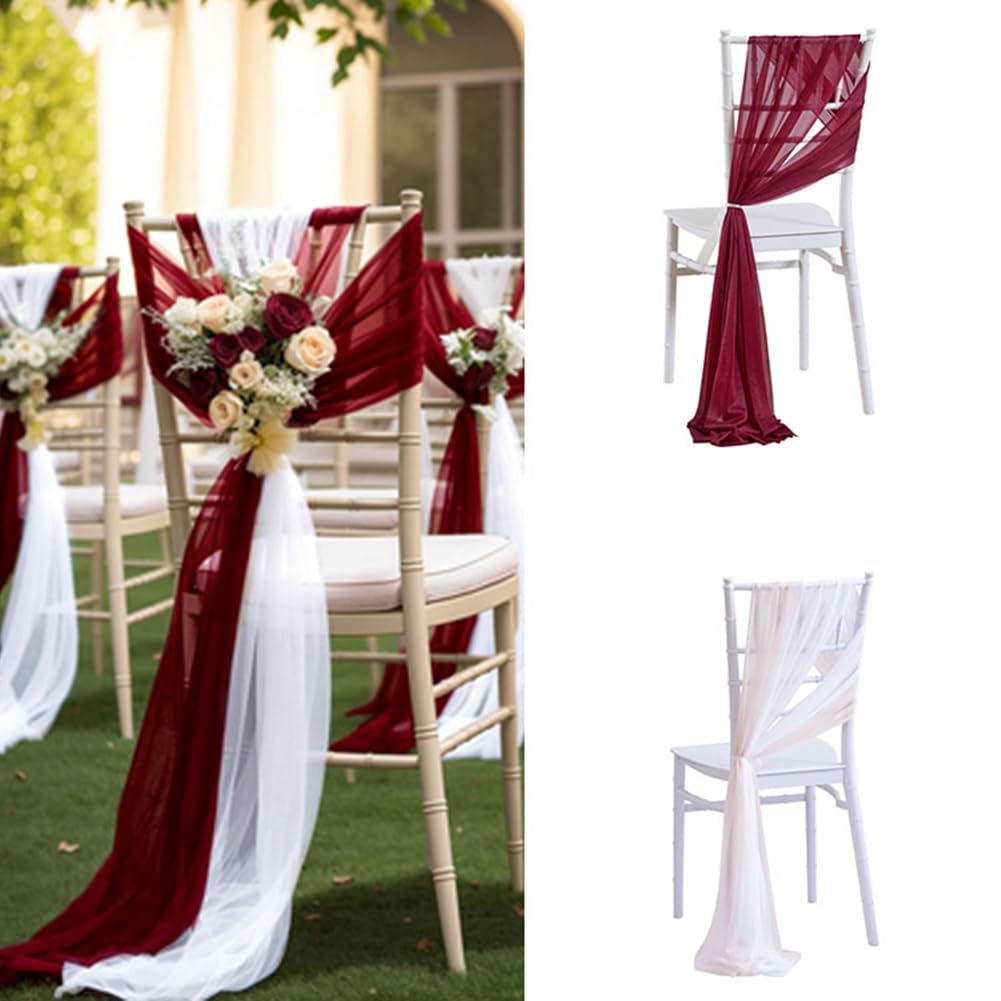 Organza Stuhl Band, 20 × 250cm Tüll Stuhlhussen Stuhl Tüll Stoff Stuhl Dekoband Chiffon Stuhlschärpen Schleifenband Gangschleifen für Hochzeit Party Zeremonie Deko Elfenbein 20 Stück