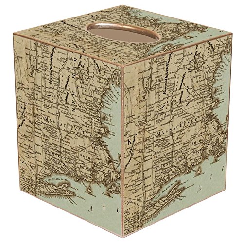 Antique Northeast Map Paper Mache Tissue Box Cover