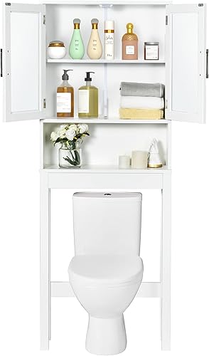 Miniatura 6 de WATERJOY Sobre el inodoro - Mueble organizador de armario de baño con 2 puertas de vidrio templado Moru, estante de inodoro que ahorra espacio,