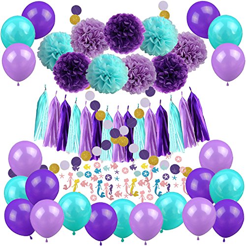 Zerodeco Mermaid Party Decorations, 57 Pz Pom Poms Carta Nappa a...