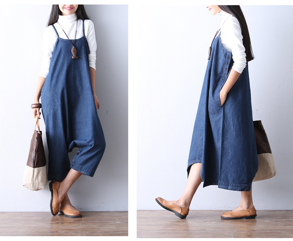 Pantalones vaqueros imitación algodón tamaño la muchacha las mujeres más largas Pantalones siameses irregulares la falda vestido largo los vaqueros múltiples vías fijados